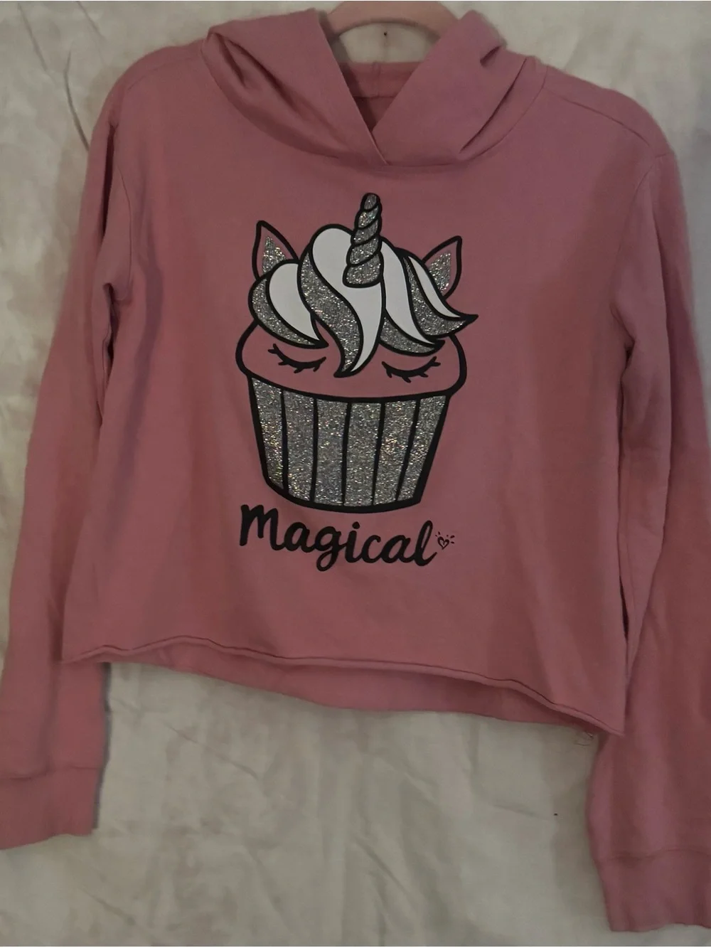Justice Girls Glitter Unicorn Hoodie (Dusty Pink, 14/16